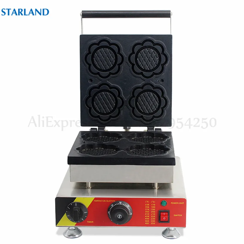 4 Macchina per cono a forma di ciotola per waffle commerciale a forma di fiore carino Macchina per snack antiaderente 220v/110v