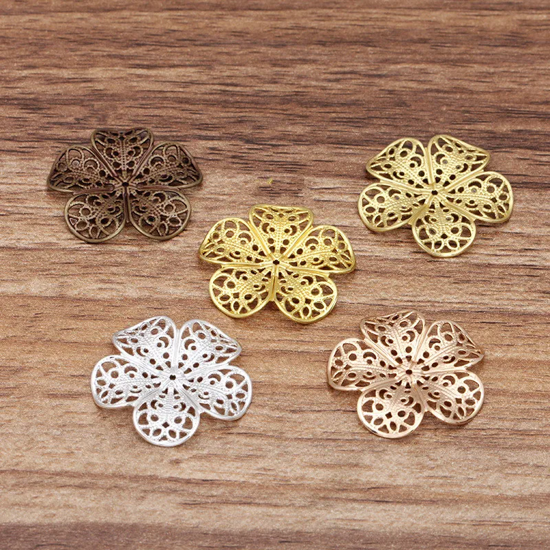 10pcs/lot 25MM Brass Filigree Flower Beads Caps Arched Petals Jewelry Accessories Parts Earrings Bracelet Making DIY 0462