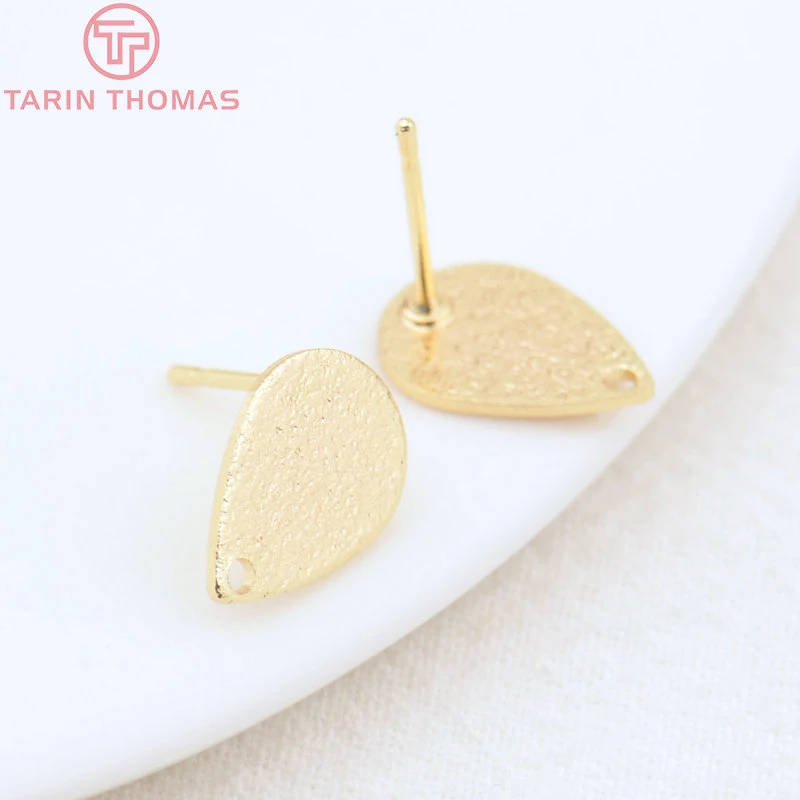 (3005)12PCS 9x13MM 24K Gold Color Brass Matte Drop Shaped Stud Earrings Earring Clip High Quality DIY Jewelry Making Findings