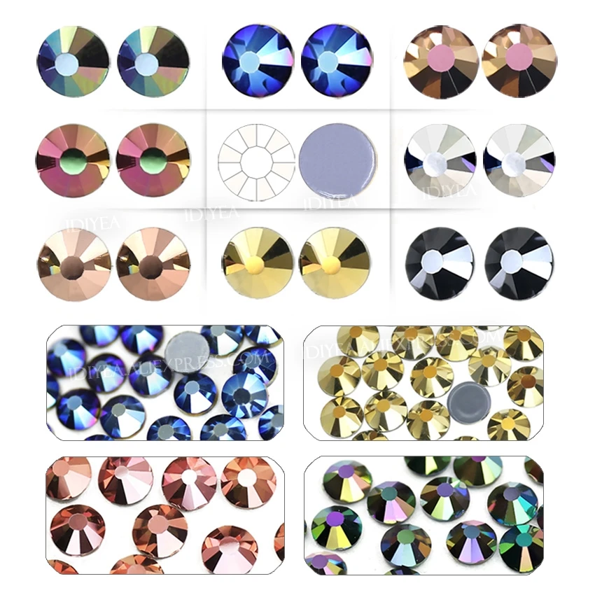 Metallic colors SS6-SS30 strass hot fix rhinestones flat back crystals stone for needlework diy garment wedding diamond glitters