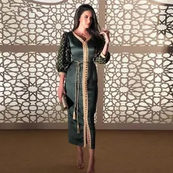 Moroccan Kaftan Caftan Muslim Evening Dresses Sheath 3/4 Sleeves Appliques Dubai Arabic Turkey Abaya Islamic Gown Customized