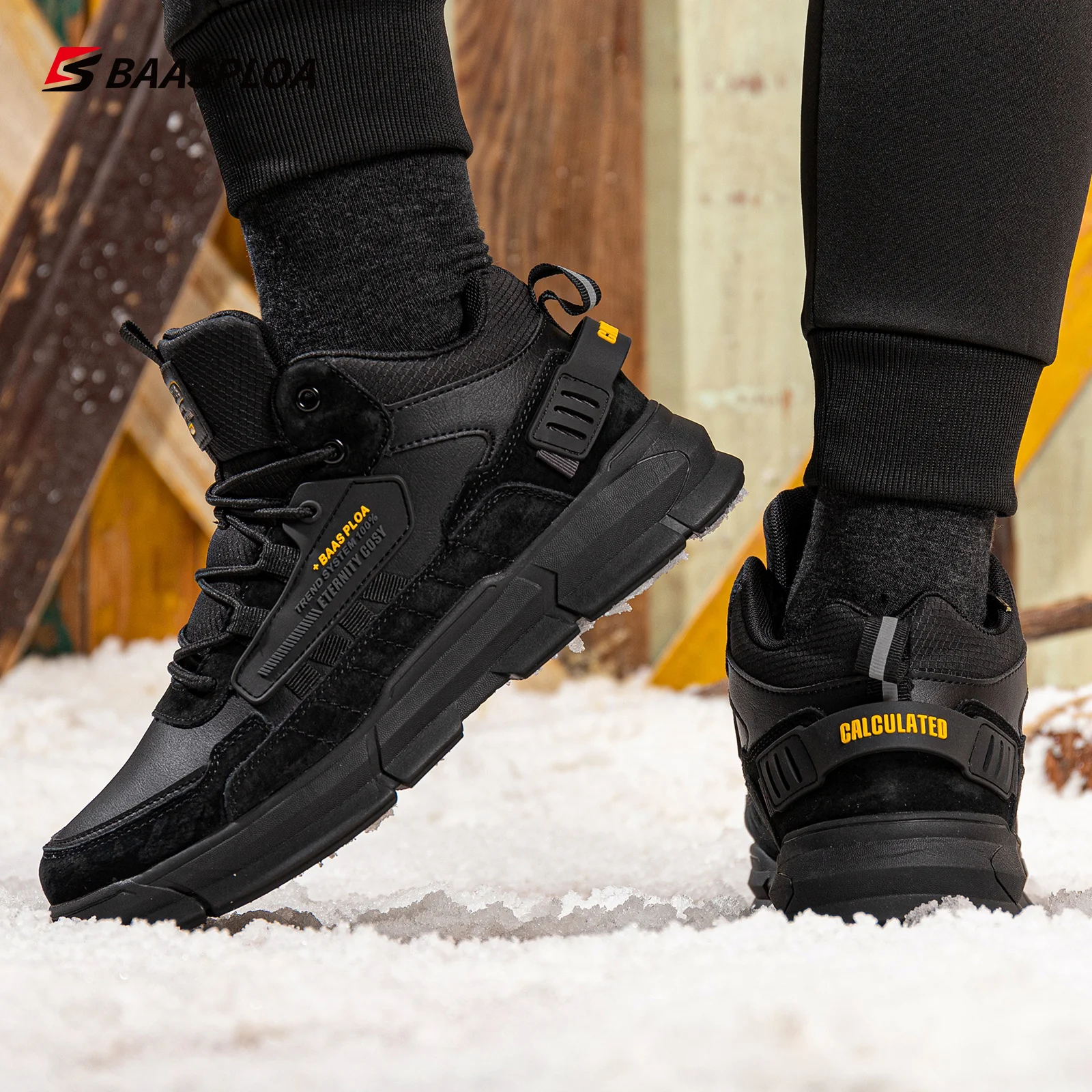 Baasploa Winter Men Leather Comfortable Cotton Shoes Waterproof Warm Outdoor Sneakers Non-slip Wear-resistant  Walking shoes