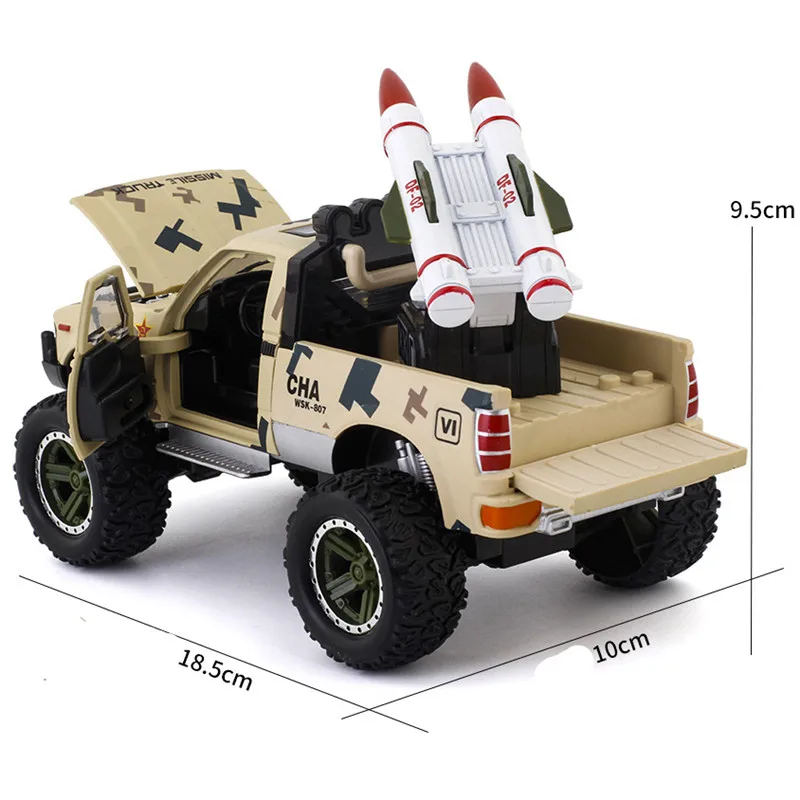 Alloy pickup military gun car model,1:24 high-simulation off-road rocket launcher toy,hot wholesale,free shipping