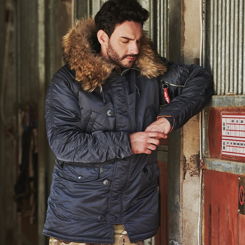 MGP Jaqueta padrão de inverno masculino clássico n-3b parka para clima frio extremo impermeável removível pele do falso em torno do capô