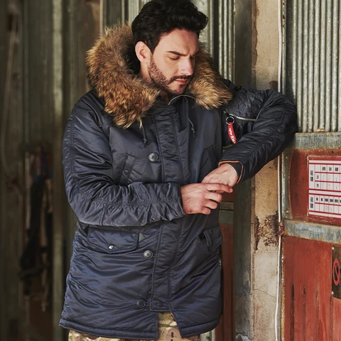 MGP Мужская зимняя куртка N-3B Parka, водоотталкивающая, с мехом на капюшоне — фото устройства