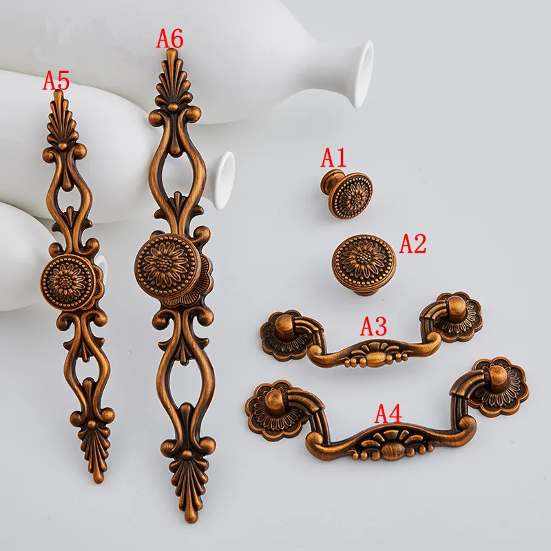 

6style Antique Brass Dresser Pulls Handles Backplate Cabinet Knobs Drawer Handle Kitchen Cupboard Drop Pulls Furniture Hardware