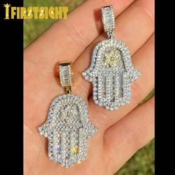 Hand of Miriam Star Pendant Choker Hip Hop Full Iced Out Cubic Zirconia Sliver Color CZ Stone Hands Necklace Women Men Jewelry