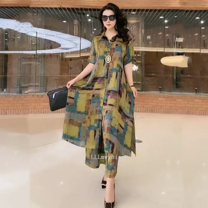 New Two Piece Set Women New Fashion Ladies Printed Long Top Lady Wide-leg Pants Casual Suit 2021 Spring Summer Ensemble Femme