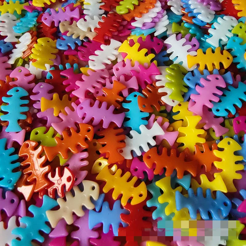 100 Pcs 12*21mm Mixed Color DIY Handmade Sewing Accessories 1 Hole Button Craft Decorative Piece Fishbone Shape