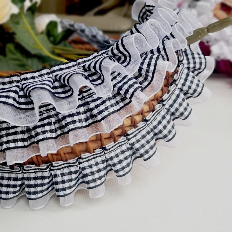 Hot-selling Double-layer Lattice Ribbon Pleated Lace Children Clothes Pillow Trim Material Cartoon Doll Fluffy Skirt Decoration - view 2