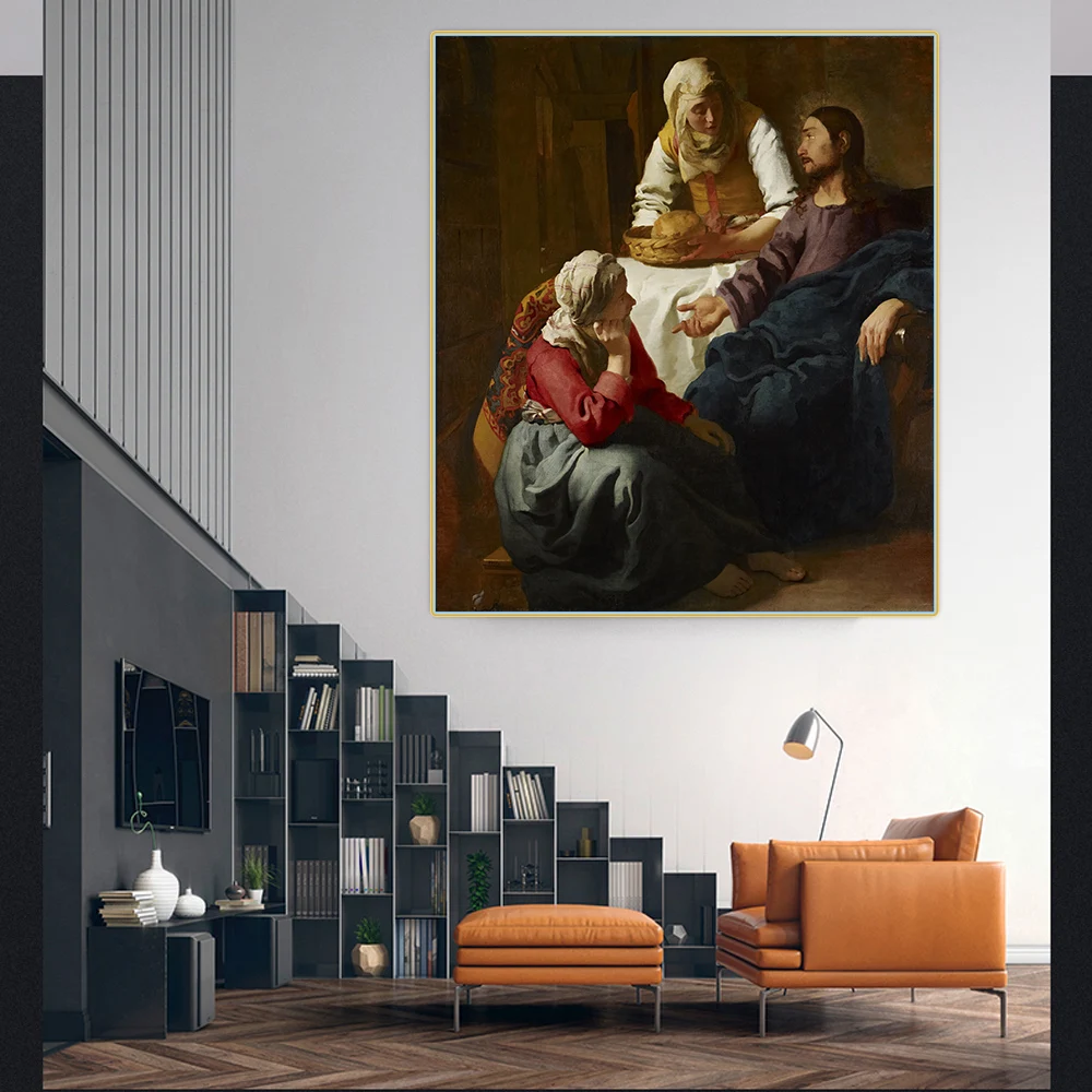 Christ in the House of Martha and Mary by Johannes Vermeer Canvas Oil Painting Artwork Poster Picture Wall Decor Home Decoration