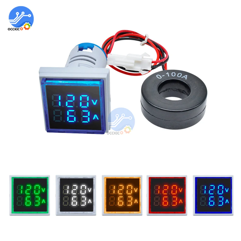 AC 60-500V 0-100A Square LED Digital Voltmeter Ammeter 110V 220V Voltage Current Meter Voltammeter Car Volt Amp Tester Detector