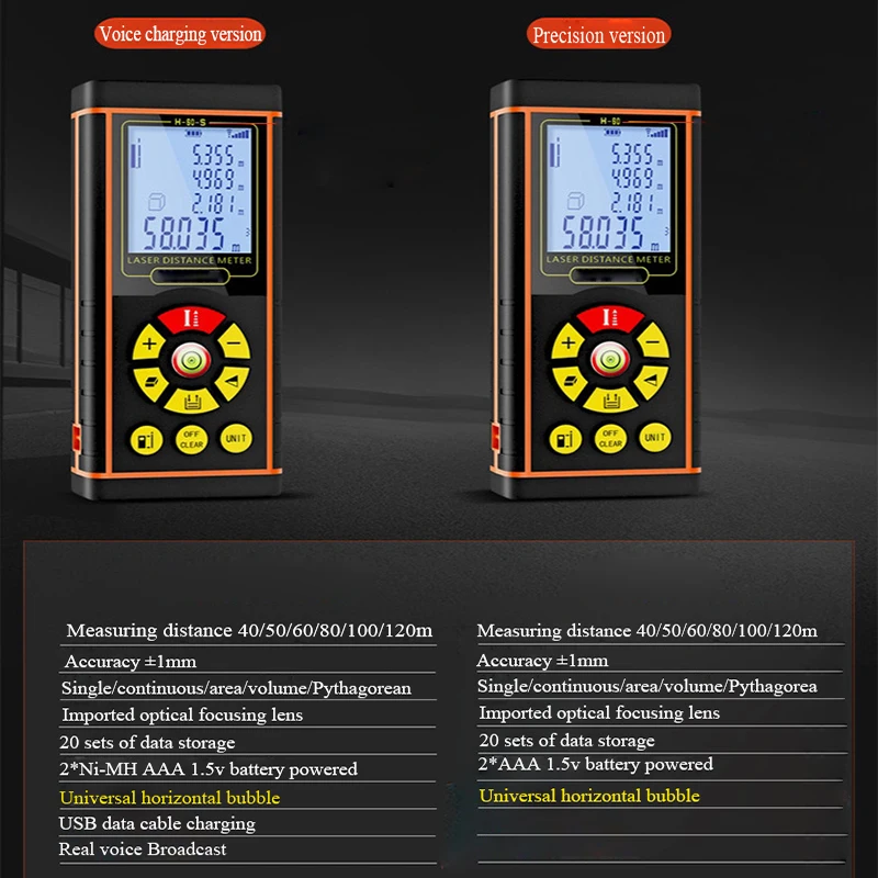 50m Infrared Rangefinder Laser Tape Measure Pythagorean Mode Measure Instrument With Electronic Level Laser Distance Meter