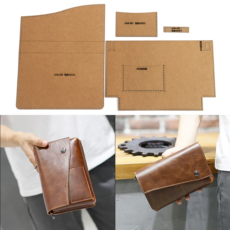 

1 Set Of Hard Kraft Paper Stencil Template For DIY Handmade Leather Men's Clutch Bag Business Bag Sewing Pattern 20cm*13cm*3cm