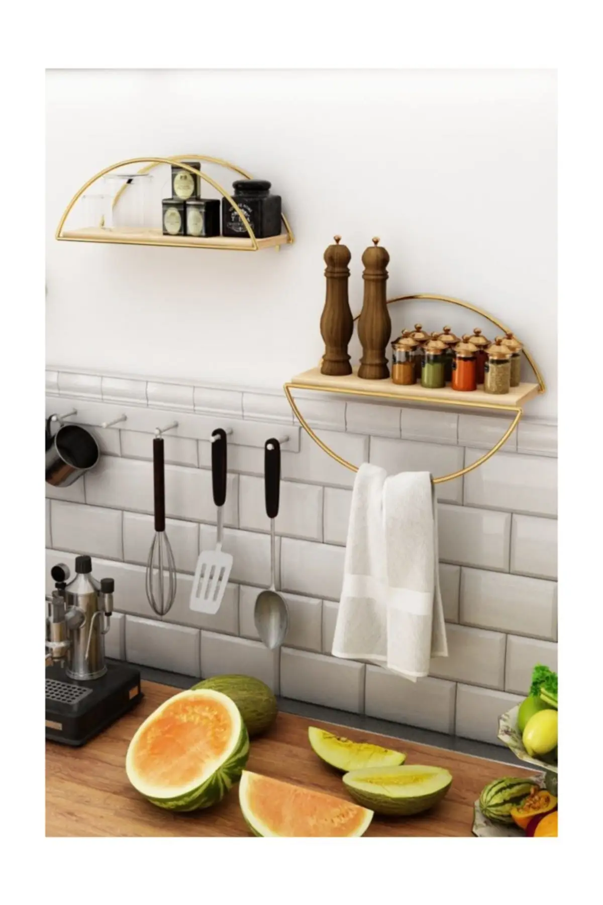 Wall Rack Decorative Kitchen Bathroom Gold Ellipse Bookcase