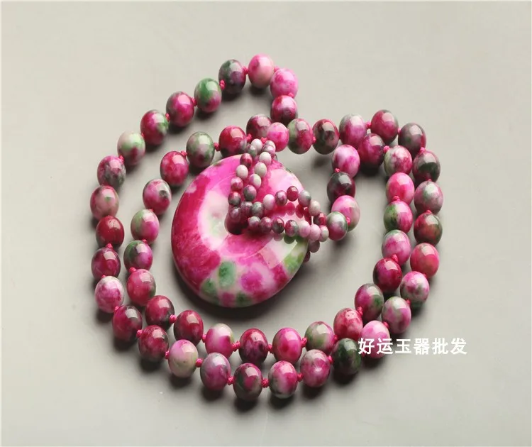 jade qiu dong with purplish green peach jade long peace clasp pendant round bead sweater chain necklace female joker