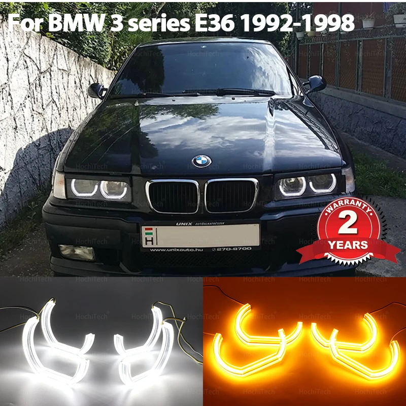 

LED Crystal Angel eyes Cut Style DRL DTM U Shape Light 6000K White yellow For BMW E36 3 Series with Euro headlights 1992-1998