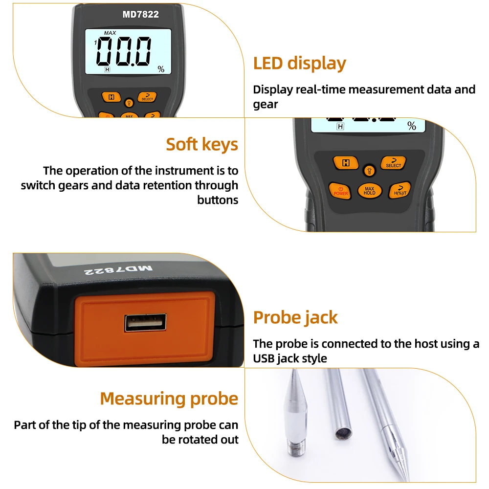 Digital Grain Moisture Meter Highly Sensitive Probe Humidity Tester LCD Display Wheat Corn Rice Hygrometer Temperature Detector