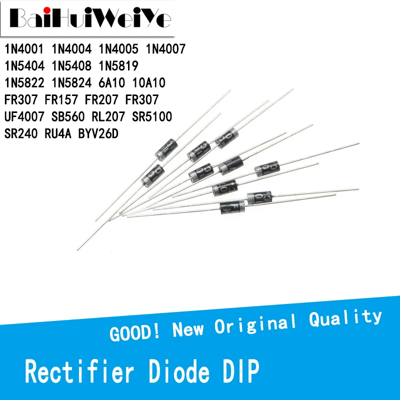 50PCS/LOTE Rectifier Diode 1N4001 1N4004 1N4005 1N4007 1N5404 1N5408 1N5819 1N5822 1N5824 6A10 10A10 FR307 FR157 FR207 FR307 UF4