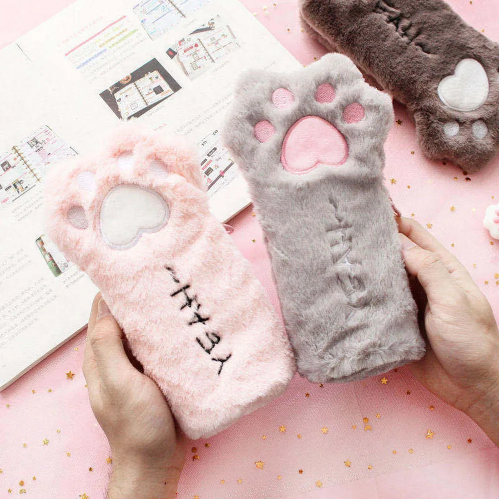 1 PCS Cute Cat Paw Plush Pencil Bag for Girl School Kawaii Stationery school supplies Cosmetic Storage Bag