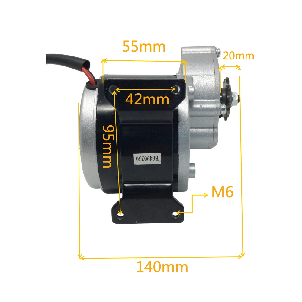 MY1016Z3 DC Scooter Motor 24V 36V Brushed Gear Motor 350W High 380Rpm with Sprocket 9 Teeth Pitch 12.7mm for Electric Bike