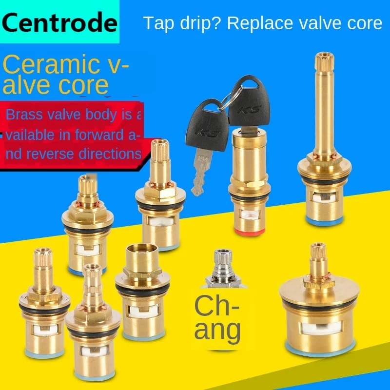 Faucet copper valve core hot and cold water fast opening triangle valve switch ceramic valve core copper head repair parts