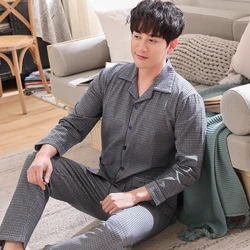 Pijamas de algodón para hombre, ropa de dormir de manga larga con cuello vuelto, 4XL talla grande, Tops largos y pantalones largos, conjunto de 2 piezas