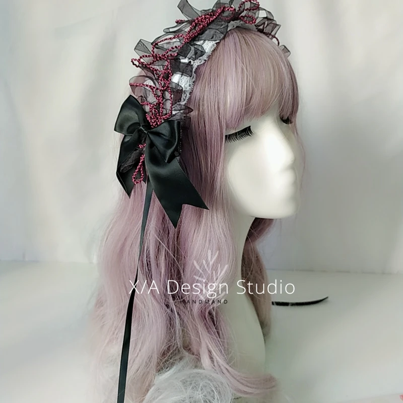 Serre-tête princesse japonaise lolita, doux, bandeau/pince à cheveux en dentelle, kawaii, fille gothique, lolita KC loli cos, couvre-chef nœud papillon