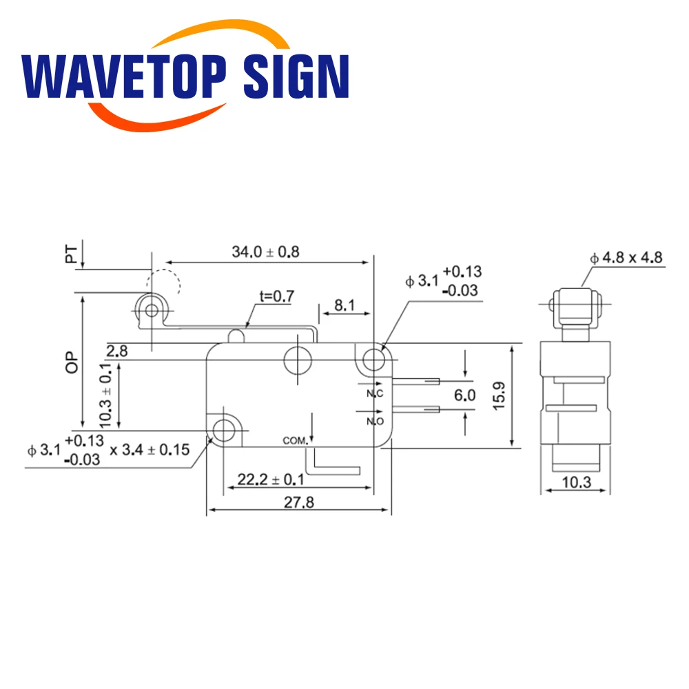 WaveTopSign ขนาดเล็กจํากัด CMV1003C12 Momentary Micro Switch ยาวสําหรับ CO2 เลเซอร์ตัดเครื่องเปลี่ยน CMV103D