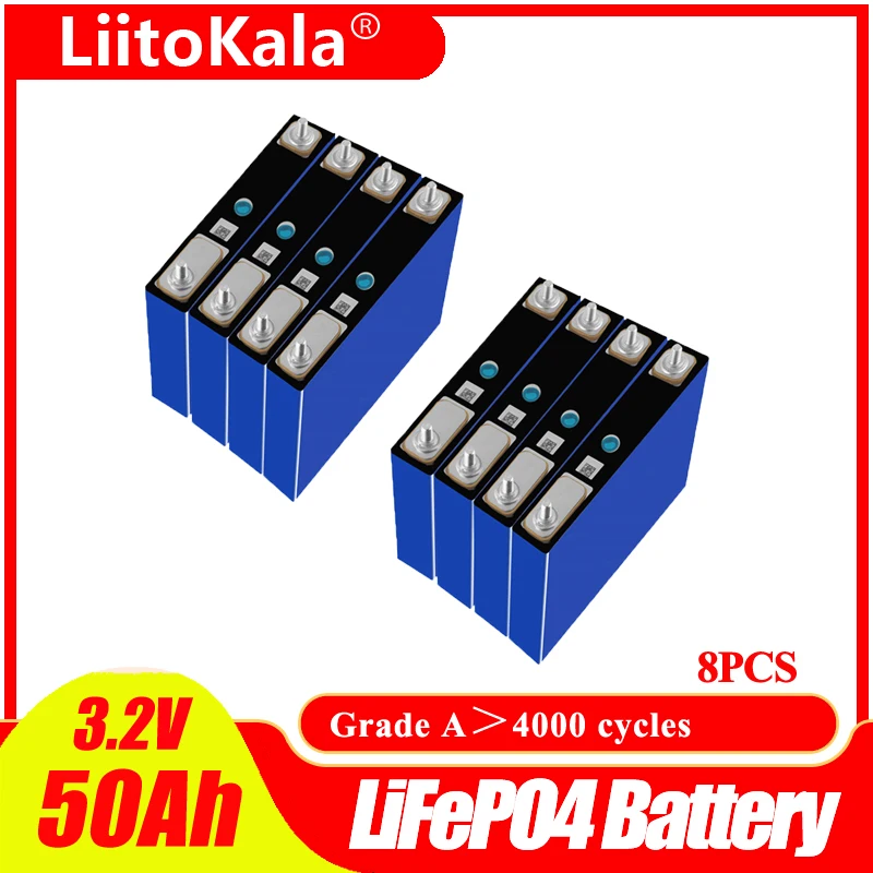 8 sztuk LiitoKala Lifepo4 bateria 3.2V 50Ah wielokrotnie ładowana komórka 1C-3C wysokiej mocy rozładowania dla 12V 50Ah akumulator łódź RV EV moc