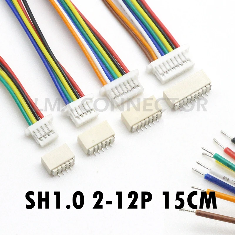 10 sets JST SH 1.0mm Connector with Cable SMD Horizontal Male Socket 28AWG 15cm 2P 3P 4P 5P 6P 7P 8P 9P 10P 11P 12 Pin