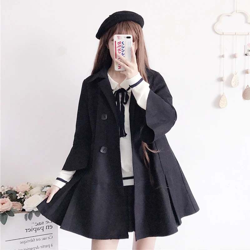 Japanese Style  Mid-Length Woolen Coat for Women Autumn and Winter 2020 New Student Cute Waist-Tight Woolen Coat Fashion