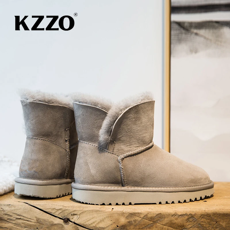 KZZO Classic Women Ankle Boots Sheepskin Suede Leather Natural Wool Fur Lined Snow Boots Australia Winter Warm Shoes Maroon