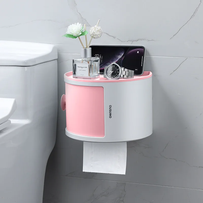 Bathroom Tissue Box Makeup Storage Hole-Free Creative Waterproof Paper Chart Drum Toilet Storage Rack Paper Towel Holder