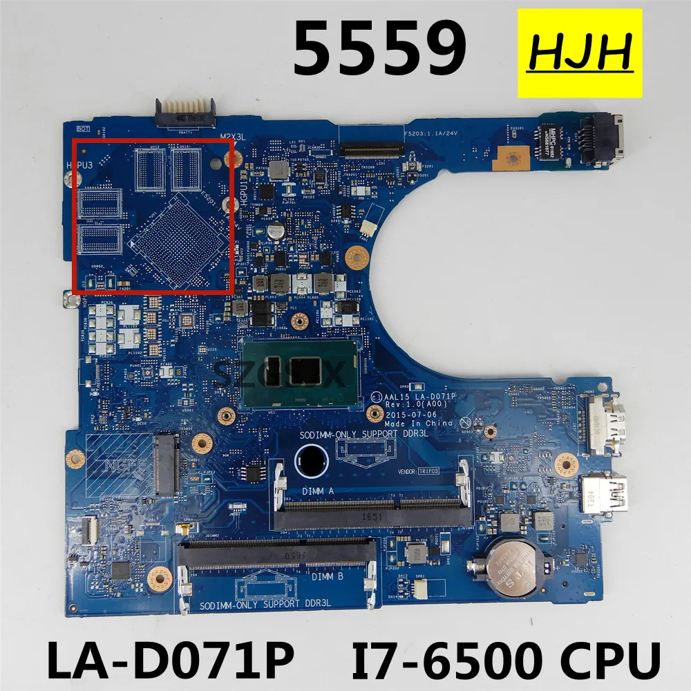 FÜR DELL Inspiron 5559 5759 5459 Mainboard LA-D071P, SR2EZ i7-6500U CN-0RV4XN 0RV4XN DDR3 100% arbeits