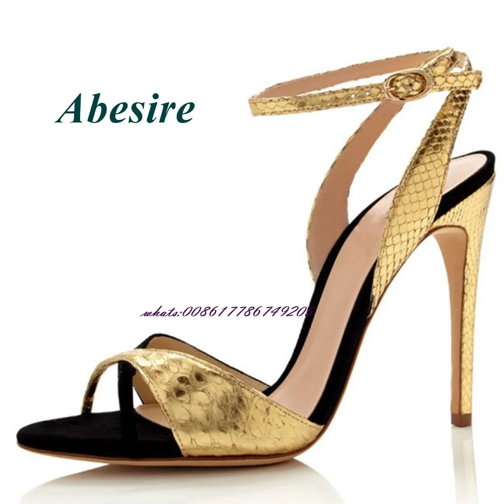 

Peep Toe Buckle Strap Sandals Mixed Color Gold Cross Stiletto Heel High Heel Sandals New Arrival Fashion Women Shoes Summer Sexy