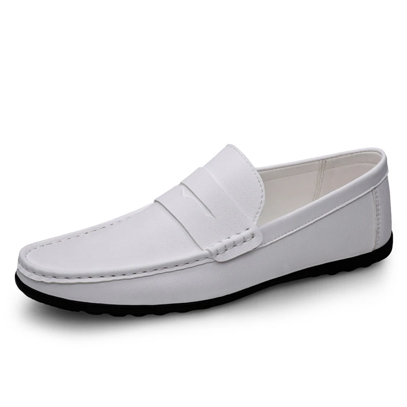 Primavera otoño mocasines de cuero informales para Hombre mocasines zapatos Mocasines Hombre Mocassini blanco negro Slip-On talla grande Dropshipping