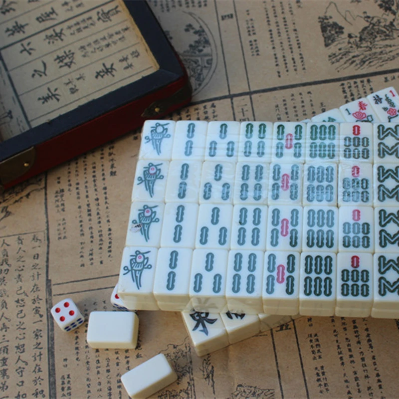 Hot Retro Mahjong Portable Folding Wooden Boxe Majiang Set Table Game Mah-jong Travel Travelling Board Game Indoor Entertainment