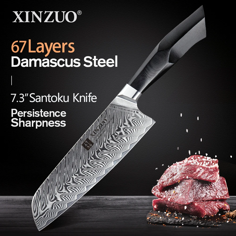 

XINZUO 7.3" Professional Santoku Knife Damascus Steel Razor Sharp Kitchen Knife Stainless Steel Vegetable Knives Chef's Knives