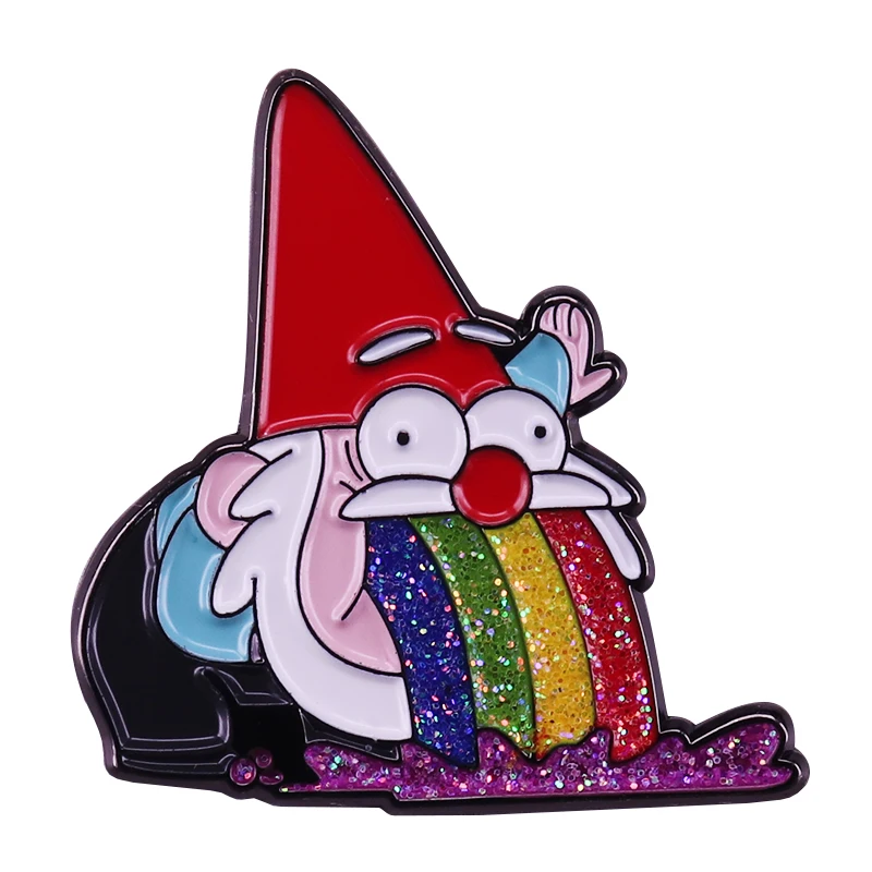 Adorable rainbow barfing Gnome pin  fans stylish accessory