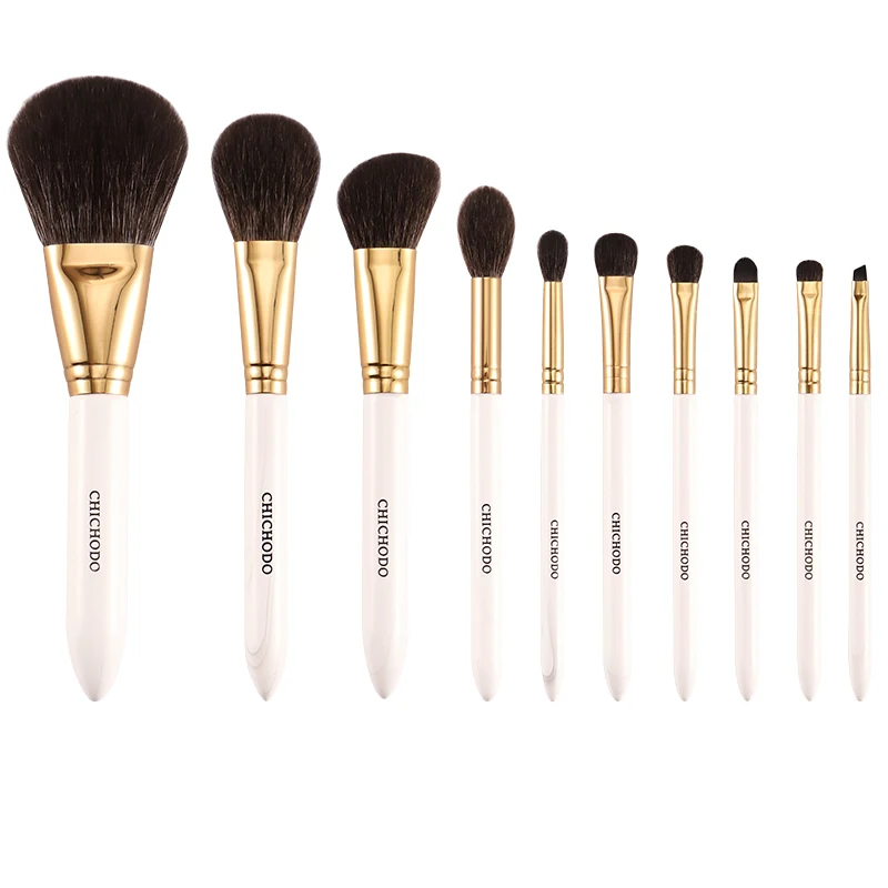 CHICHODO Makeup Brush-Luxurious Golden Autumn 10PCS Brushes Set-High Level Fox&Goat&Synthetic Hair Professional Makeup Tools