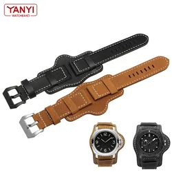 Retro Thick Genuine leather watchband watch band men Wrist watch strap wristwatches band 20 22 24mm 26mm Brown Black with mat