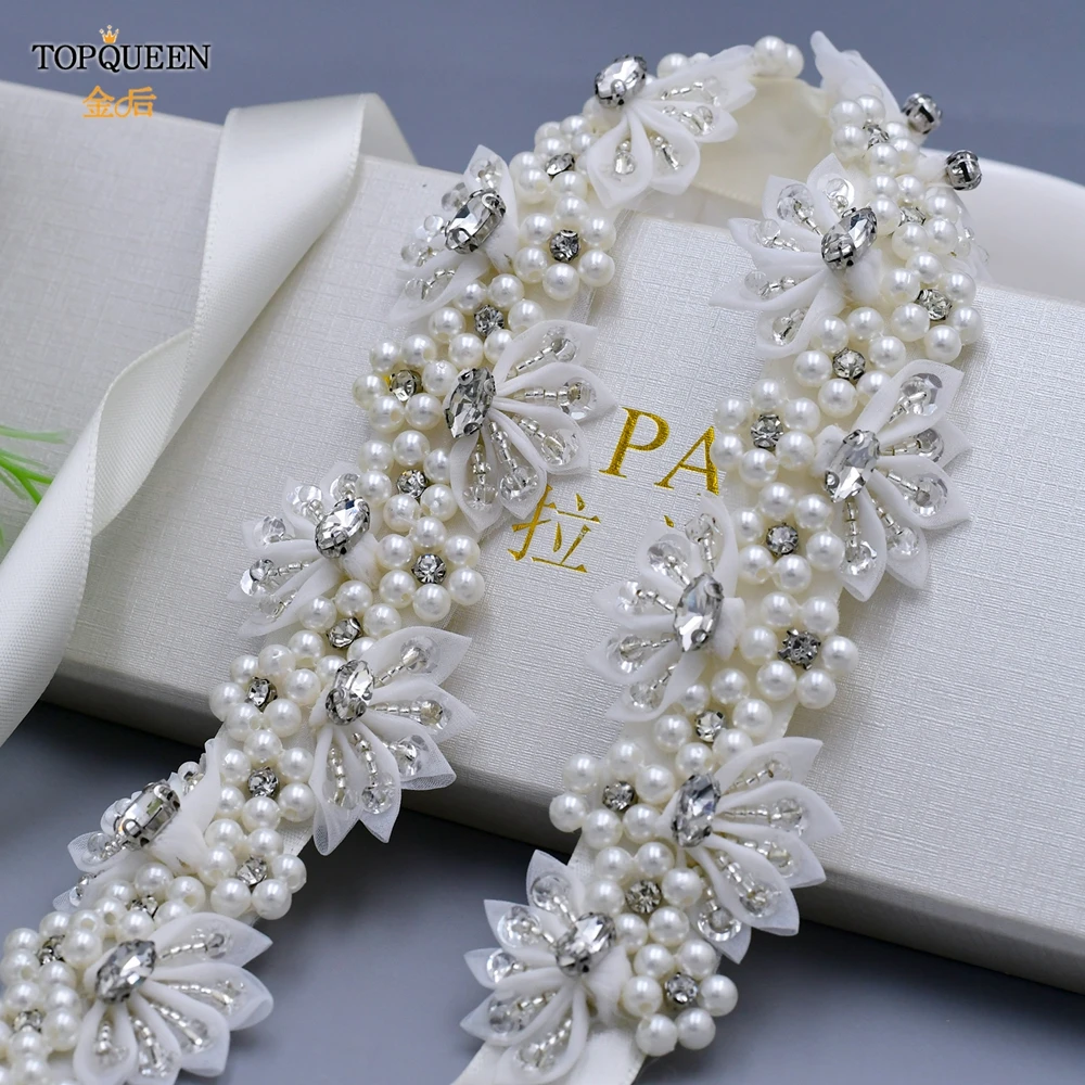 TOPQUEEN S232 Wedding Belt Bridal Pearl Rhinestone Applique Decoration High Quality Women Ladies Flower Gown Dress Sash Handmade