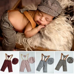 0-1M New Born Baby Clothes Girl Boy Hat Plaid Costume Little Gentleman Newborn Photography Props Photo Studio Accessories Pants