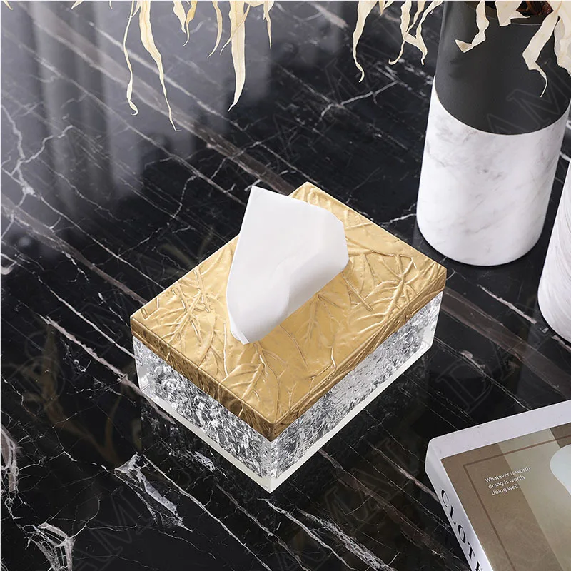 European Crystal Resin Tissue Box Creativity Relief Decorative Living Room Modern Paper Boxes Hotel Front Desk Tissues Organizer