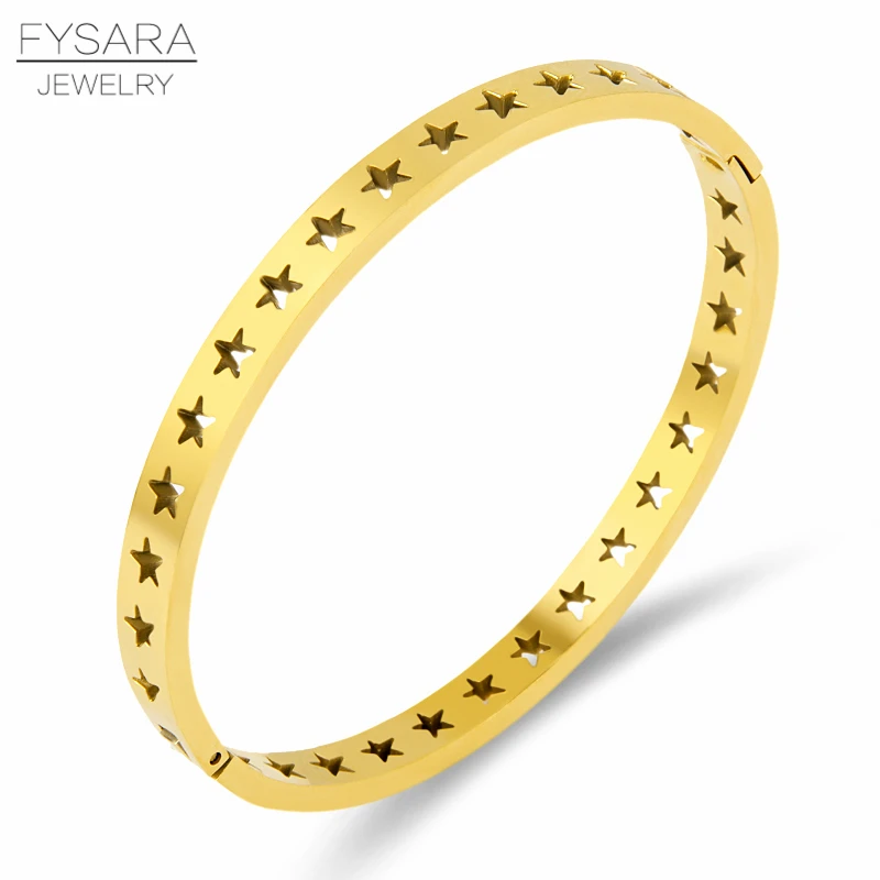 FYSARA Fashion Stainless Steel Gold Bangles for Women Surround Hollow Five-Pointed Star Bracelets Classic Jewelry Wholesale