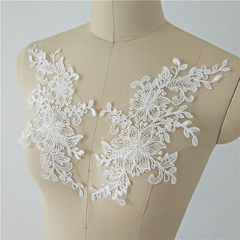 

Applique Medallions Piece mirror flowers Lace pairs Embroidery Applique Lace DIY Wedding Dress lace motif