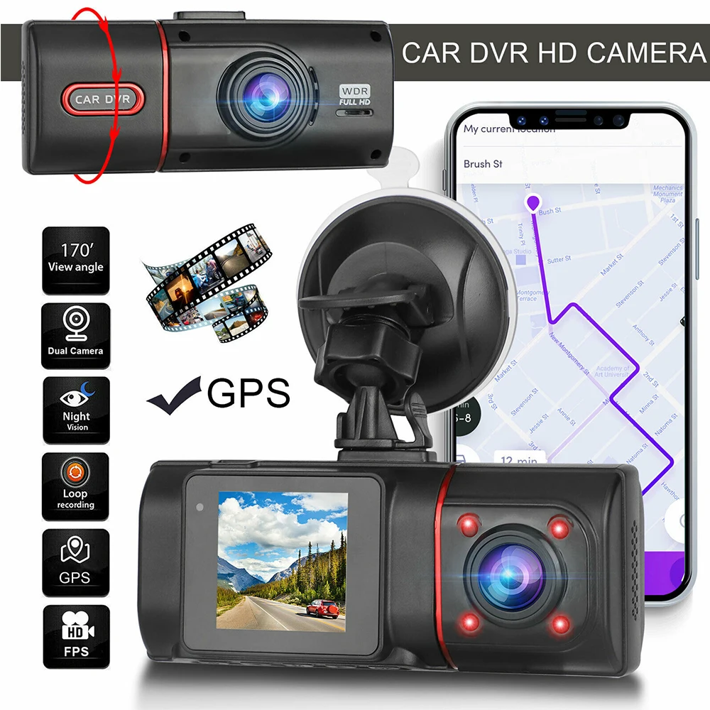 Dual Lens Full HD 1080P Car DVR Dash Cam GPS Front & Rear Camera Auto Digital Video Recorder Dashcam IR Night Vision Car DVRs