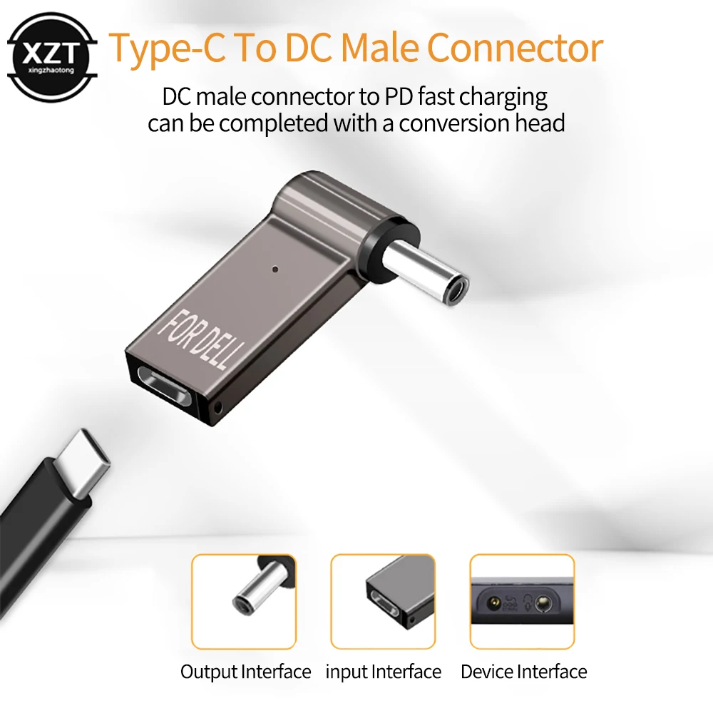 100W 5A PD Converter Trigger Jack DC to Type C Femal 5.5/7.4 Zinc Alloy with Light Head Power Adapter for Dell/HP/ASUS Laptops