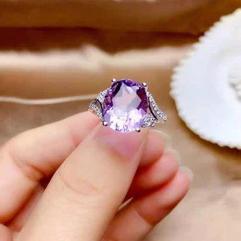 Natural purple amethyst quartz adjustable ring women&#x27;s 12x10mm clear amethyst Oval faceted beads 925 silver rich gemstone AAAAA